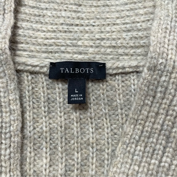 Talbots Shawl Collar Shaker Stitch Pullover Beige V-Neck Long Sleeve Sweater L - Picture 5 of 10